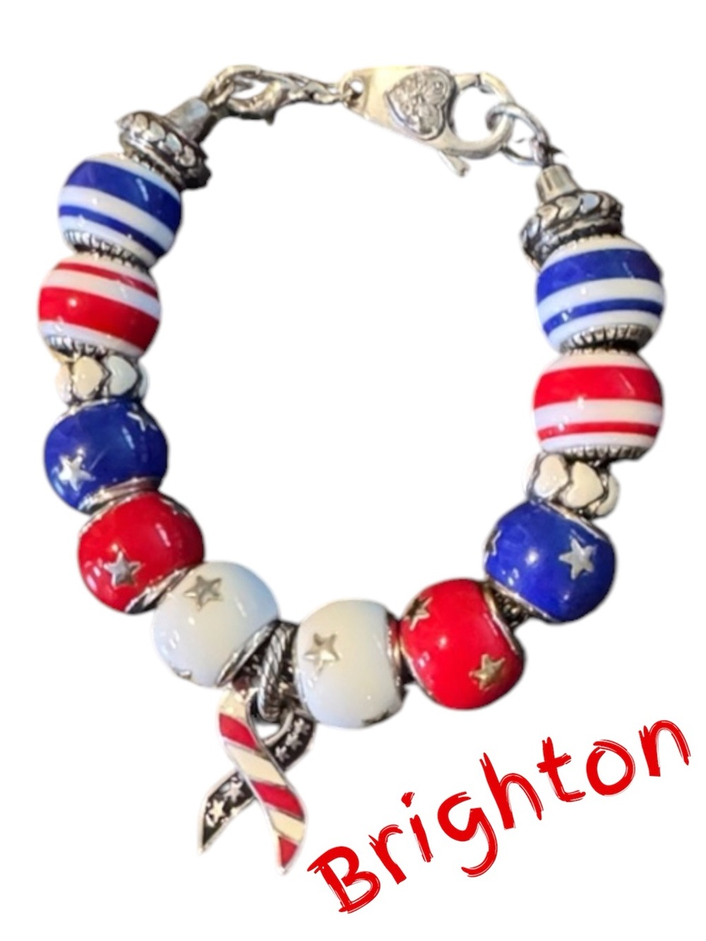 BRIGHTON Patriotic Red, White & Blue Charm Bracelet -14 Beads, 1 Charm